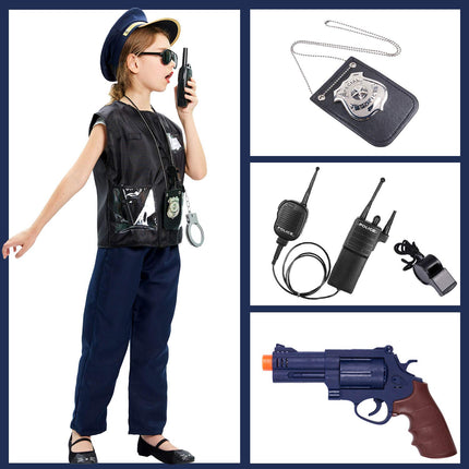 Tacobear policijas rotaļlietas bērniem, policijas kostīmu aksesuāri, policijas rokudzelži, policijas nozīmīte, saulesbrilles, josta, rācija, policijas zizlis, policijas aprīkojums bērniem, Helovīna karnevāls