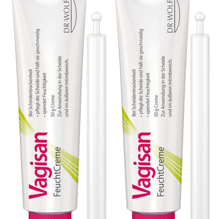 Vagisan mitrinošais krēms - 2 x 50 g | Bezhormonu intīmais krēms maksts sausumam | Mazina dedzināšanu, niezi un sāpes, ko izraisa sausa maksts | Vaginālais krēms sāpēm dzimumakta laikā