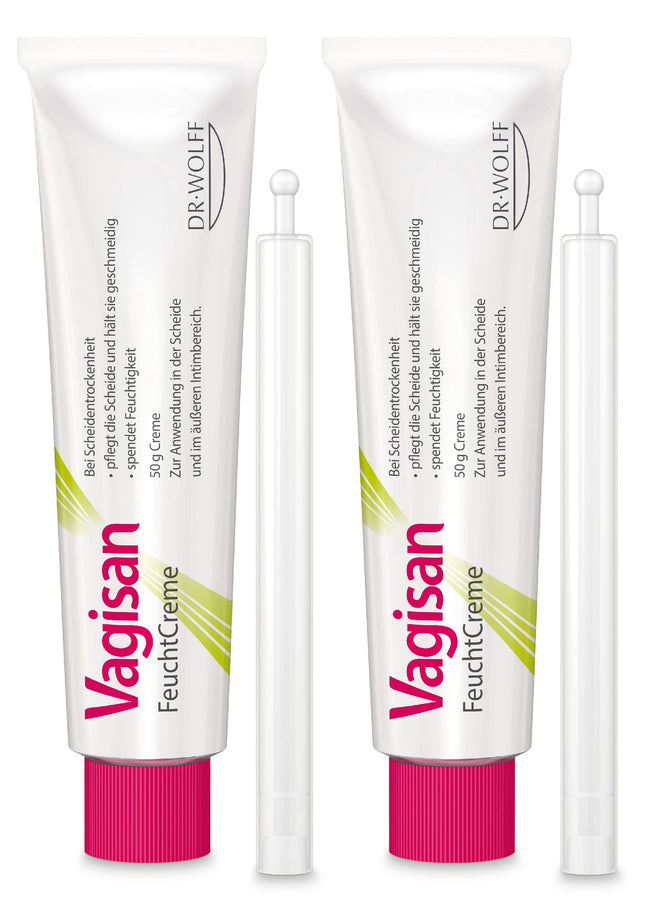 Vagisan mitrinošais krēms - 2 x 50 g | Bezhormonu intīmais krēms maksts sausumam | Mazina dedzināšanu, niezi un sāpes, ko izraisa sausa maksts | Vaginālais krēms sāpēm dzimumakta laikā