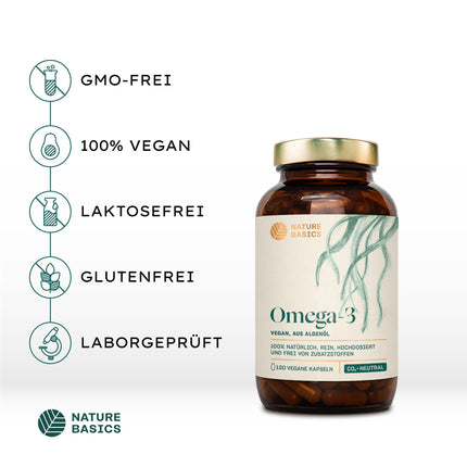 Vegānu Omega 3 no aļģu eļļas | 120 lielas devas kapsulas 4 mēnešiem | Viena kapsula dienā | laboratoriski pārbaudīta tīrība