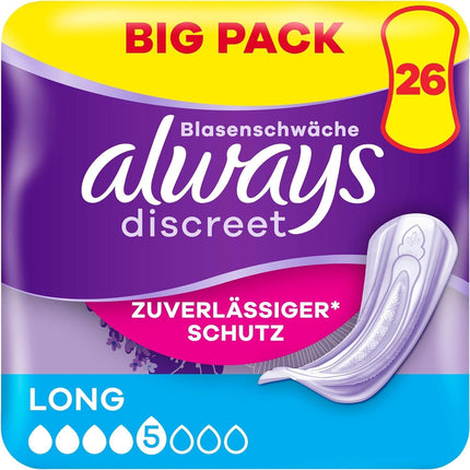 Always Discreet garie urīna nesaturēšanas ieliktnīši sievietēm, 26 gabali. Visaptveroša aizsardzība. Neticama diskrētums.