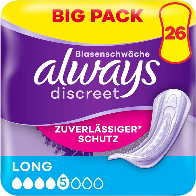 Always Discreet garie urīna nesaturēšanas ieliktnīši sievietēm, 26 gabali. Visaptveroša aizsardzība. Neticama diskrētums.