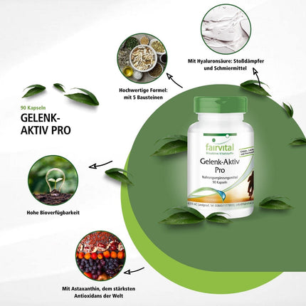 Fairvital | Joint Active Pro - 90 kapsulas - glikozamīns 1200 mg dienā ar hondrotīna sulfātu + MSM + hialuronskābi + astaksantīnu - AUGSTA DEVA