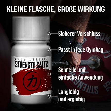 Strength Shop smaržojošie sāļi, kas izgatavoti no īpaši stipra amonjaka, 1 x 50 ml, smaržojošs sāls ārkārtējai koncentrēšanās spējai un modrībai, ideāli piemēroti kā amonjaka smaržojoša ampula sporta zālei, spēka treniņiem, pauerliftingam u.c.