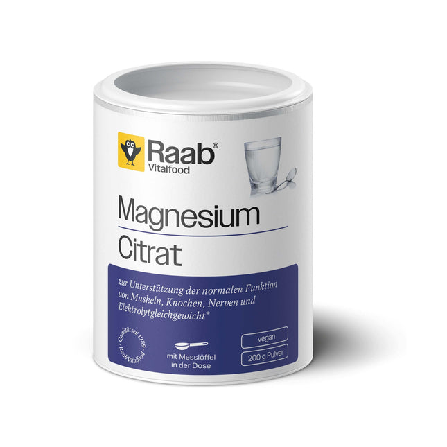 Raab Vitalfood® magnija citrāta pulveris (200 g) - 100% magnija citrāts bez piedevām, viegli dozējams, ideāli piemērots sportistiem - muskuļiem, nerviem, elektrolītu līdzsvaram - laboratoriski pārbaudīts, vegāns