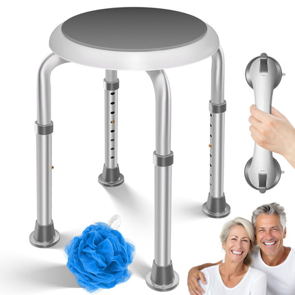 KESSER® Duschhocker höhenverstellbar 8 Stufen | Leichter Badhocker rutschfeste Gummifüße Duschstuhl 136KG belastbar | Duschhilfe Senioren | Saugnapf Haltegriff Badewannengriff | Duschsitz 360° drehbar