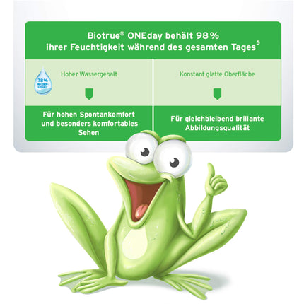 Bausch + Lomb Biotrue ONEday dienas kontaktlēcas, sfēriskas kontaktlēcas, mīkstas, 30 gab. / BC 8,6 mm / DIA 14,2 mm / -2,25 dioptrijas