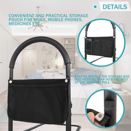 Kaucytue drošības gultas margas Drošas gultas margas vecāka gadagājuma cilvēkiem ar uzglabāšanas somu un atbalsta kājām, gultas margu aizsardzība pret kritieniem, gultas stāvvada gultas rokturis ar regulējamu augstumu