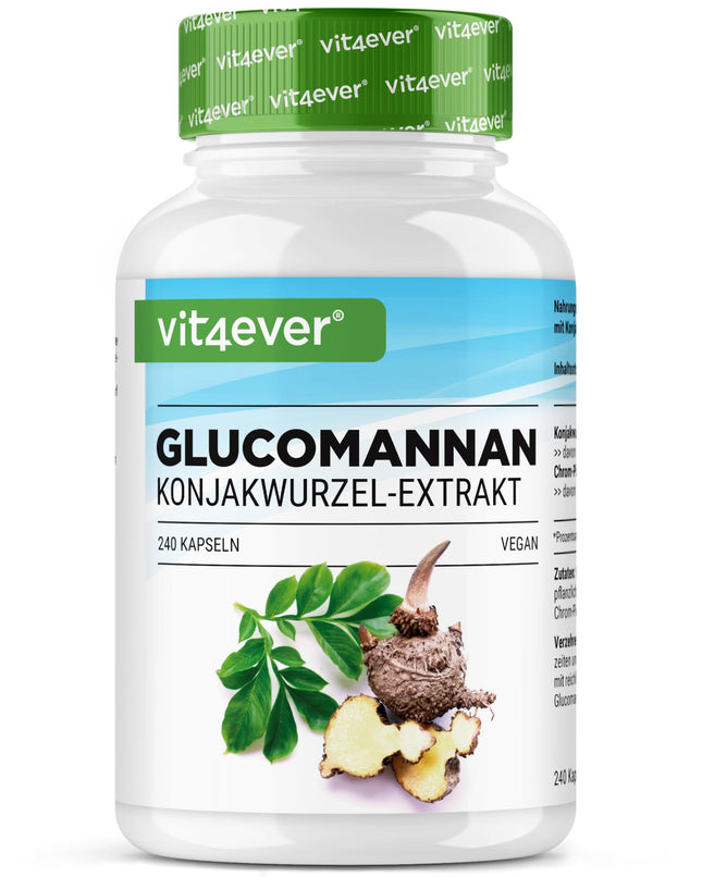 Glikomanāns no konjaka saknes - 240 kapsulas - augsta deva ar 4200 mg dienā - optimizēta ar hromu - vegāns