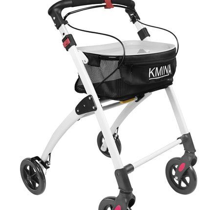 KMINA PRO - Šaurs rullators mājām, salokāms senioriem, iekštelpām ar paplāti, mazs, melns