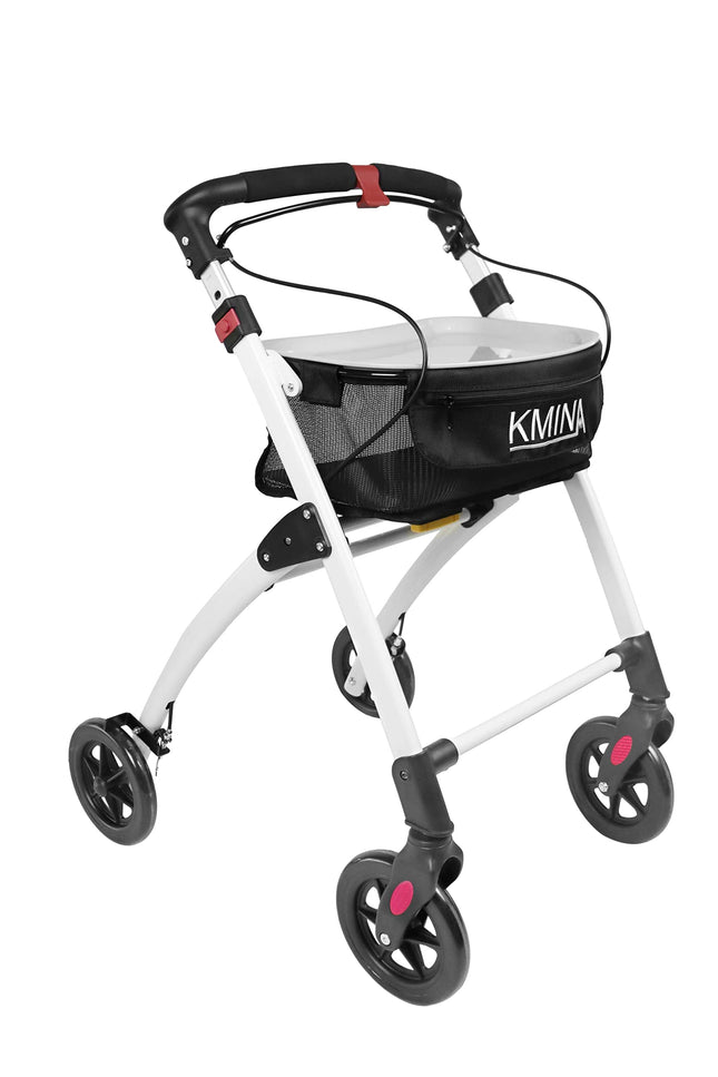 KMINA PRO - Šaurs rullators mājām, salokāms senioriem, iekštelpām ar paplāti, mazs, melns