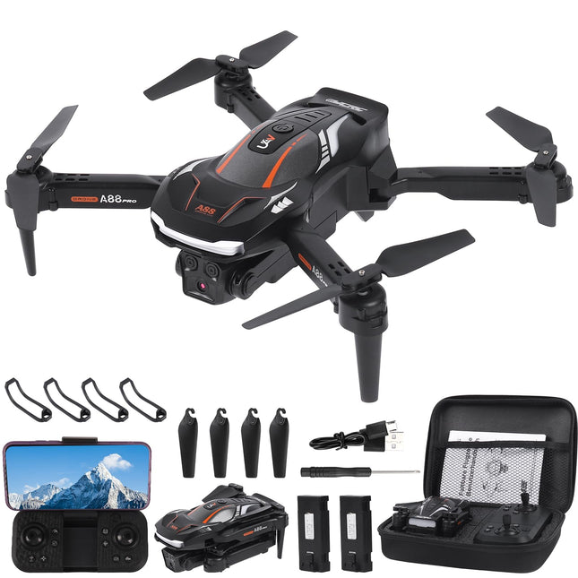 Drons ar 1080P HD kameru bērniem, tālvadības drons ar 2 baterijām, salokāms kvadrokopters ar FPV WiFi pārraidi, gravitācijas sensors, 3D apgriešanas režīms, pacelšanās/nosēšanās ar vienu pogu, augstuma noturēšanas režīms (melns)