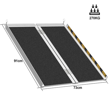 Herrselsam 91x73cm ratiņkrēslu rampas kravnesība līdz 270KG ratiņkrēslu rampa ar neslīdošu virsmu, pārnēsājama ratiņkrēslu rampa, ratiņkrēslu saliekamā rampa mājas pakāpieniem, kāpnēm, durvju atvēršanai