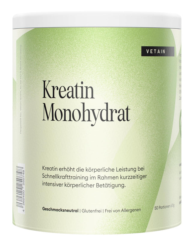 Vetain kreatīna monohidrāta pulveris 250g - 50 porcijas tīra kreatīna - 100% vegāns - Bez piedevām - lielas kreatīna pulveris lielākai enerģijai - Bez garšas - Laboratorijā pārbaudīts Vācijā