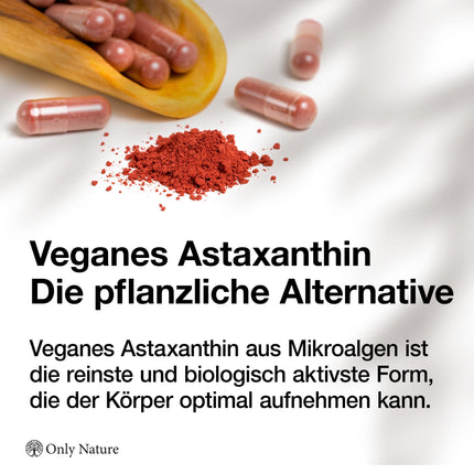 Only Nature® Astaksantīns 12 mg - 60 lielas devas kapsulas - Ražots Vācijā un laboratoriski pārbaudīts - Dabīgs un bez piedevām