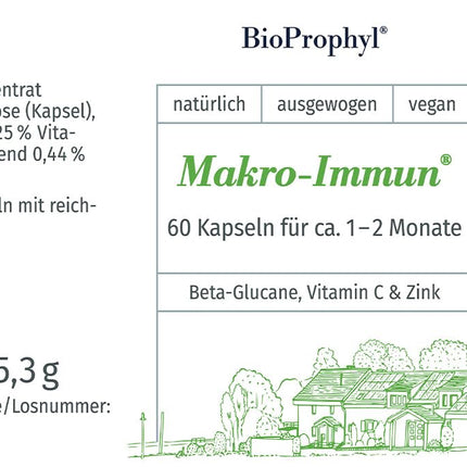 BioProphyl® Macro-Immune - 500 mg beta glikāna Yestimun® ar C vitamīnu un cinku imūnsistēmas atbalstam - 60 kapsulas 1-2 mēnešiem