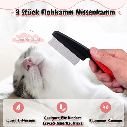 Utu ķemme, 3 daļu blusu ķemme, gnīdu ķemme, smalkzobu blusu ķemme suņiem, nerūsējošā tērauda ērču ķemme kaķiem, utu ķemme gariem matiem, bērniem, pieaugušajiem un mājdzīvniekiem, blaugznu noņemšana (melna)