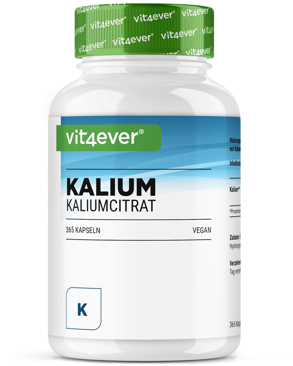 Kālijs - 365 kapsulas ar 800 mg elementārā kālija (no kālija citrāta) vienā dienas devā - vegāns, augsta deva, bez piedevām