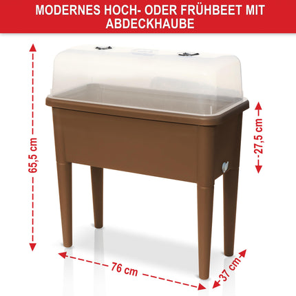 Onbest paaugstināta dobe/aukstais rāmis – ar pārsegu/ūdens indikatoru – izgatavots no izturīgas plastmasas – ideāli piemērots dārzam/terasei/balkonam – paaugstināta garšaugu dobe audzēšanai – puķu pods ar dārza instrumentiem (kafija)