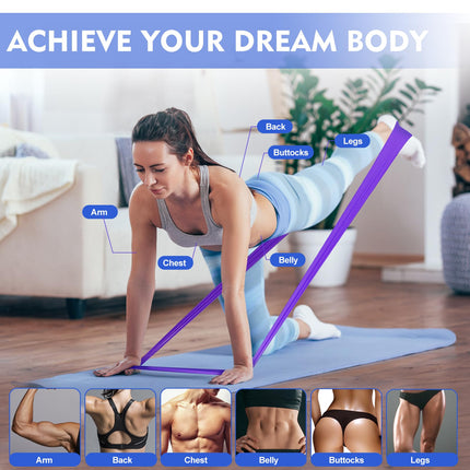 Fokky 1.8M fitnesa lentes, 4 pretestības lentu komplekts, vingrošanas lentes, pretestības lentes ar pārnēsāšanas somu un vingrinājumu instrukcijām, fitnesa lente Pilates jogai, fitnesa muskuļu veidošanai