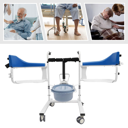 MINRS hidrauliskais pacientu pacēlājs, pārvietošanas krēsls, dušas krēsls ar riteņiem līdz 90 kg, tualetes krēsls senioriem, 180° dalāms sēdeklis slimniekiem, vecāka gadagājuma sievietēm, invalīdiem, grūtniecēm, zils