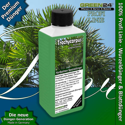 GREEN24 Trachycarpus mēslojums kaņepju palmām Ticino palmām Trachycarpus fortunei wagnerianus palmām kā īpašs sakņu mēslojums + lapotnes mēslojums profesionālai līnijai mēslojums