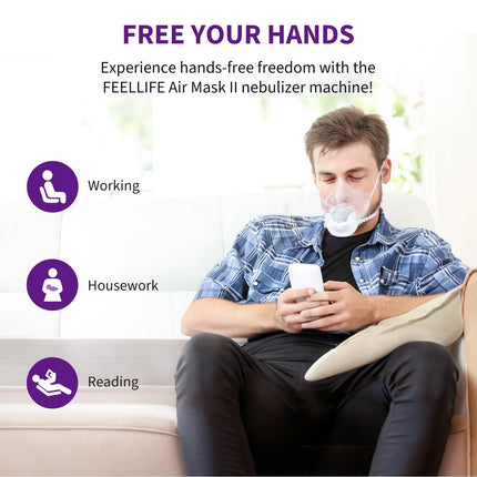 FEELLIFE inhalators, kluss inhalators pieaugušajiem un bērniem, 3 regulējami režīmi, īpaši viegls brīvroku inhalators, inhalators mājām un ceļojumiem, uzlādējams akumulators