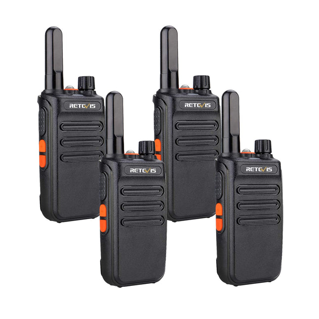 Retevis RB635 divvirzienu rācija profesionālai lietošanai, LED lukturītis PMR446, bezlicences 16 kanāli, divvirzienu rācijas komplekts, VOX, uzlādējama USB rācija mazumtirdzniecībai, hostelim (melns, 4 gab. iepakojumā)