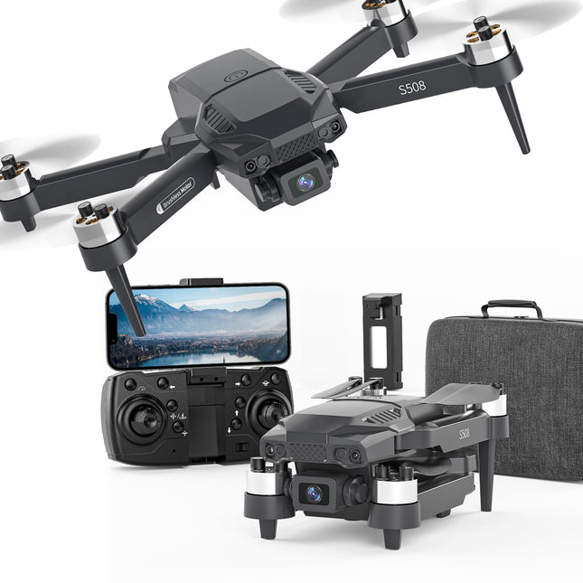 S508 drons ar 720P HD kameru, 90° regulējamu objektīvu, salokāms FPV drons pieaugušajiem un iesācējiem, WiFi lietotne, 3D apgriešana, automātiska noturēšana, optiskā plūsmas pozicionēšana, ceļa punktu lidojums