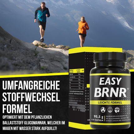 BRNR EASY BRNR Light Formula 5-in-1, vielmaiņas ārstēšana ar holīnu, asins cukura līmeņa formula ar hromu, šķiedrvielām, glikomanānu, zaļās tējas ekstraktu, 120 kapsulas