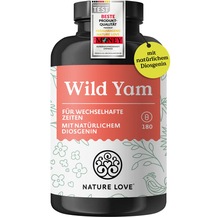 NATURE LOVE® Wild Yam kapsulas - 180 vegānas menopauzes kapsulas - Augsta deva ar 880 mg ekstrakta (ieskaitot 176 mg diosgenīna) - laboratoriski pārbaudīts, bez nevēlamām piedevām un ražots Vācijā