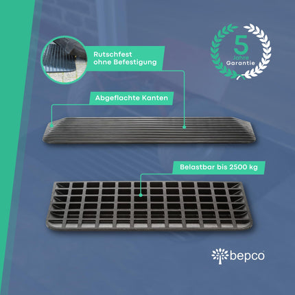 Bepco ratiņkrēslu rampa - durvju malas rampa - sliekšņa rampa - gumijas apmales rampa - piekļuves rampa - durvju sliekšņa rampa (10,3 x 90 x 61 cm)