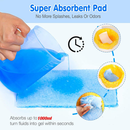 RINOZO 60 gab. īpaši absorbējoši tualetes poda paliktņi naktsskapīšiem, universāli piemēroti visiem standarta pārnēsājamo tualetes podu spaiņiem, vienreizlietojami atkritumu maisi, 60 gab. maisiņi + 60 gab. paliktņi