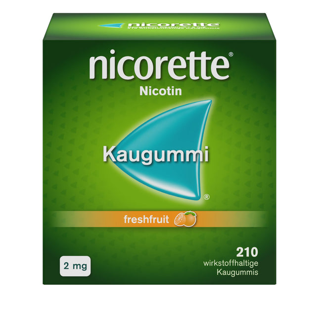 NICORETTE košļājamās gumijas iepakojums bez iepakojuma 2 mg svaigu augļu – nikotīna košļājamā gumija smēķēšanas atmešanai – augļu garša – 2 mg nikotīna – smēķēšanas atmešanai – 210 gab.