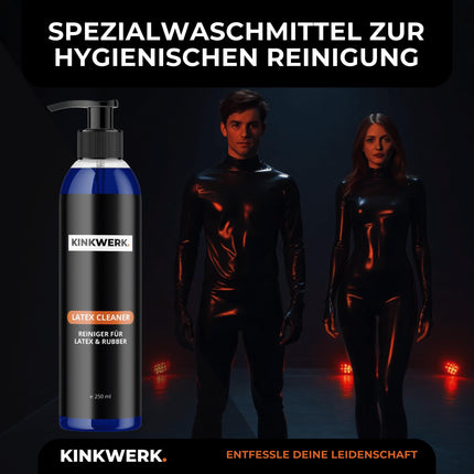 KINKWERK lateksa tīrīšanas līdzeklis 250ml ar pumpīti | Īpašs mazgāšanas līdzeklis lateksa un gumijas apģērbam | Lateksa mazgāšanas līdzeklis gumijas, lateksa, gumijas apģērbu kopšanai | Bez smaržas (250 ml)
