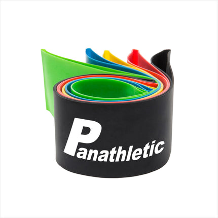 Panathletic fitnesa siksniņas, 5–5 dažādu spēku komplekts, vingrojumu instrukcijas, e-grāmata vācu valodā, soma – 5X fitnesa siksna, vingrošanas siksna, pretestības siksna