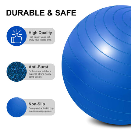 flintronic vingrošanas bumba, 65 cm īpaši bieza, sprādziendroša jogas bumba ar piepūšamu pēdu pumpi, izturīga, maksimālās slodzes fitnesa bumba sportam, jogai, pilates