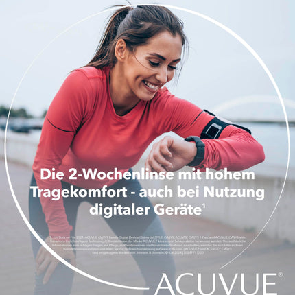 ACUVUE OASYS 2 nedēļu kontaktlēcas dienai un naktij ar -3 dpt un BC 8.4 – UV aizsardzība, aizsardzība pret sausumu un ārkārtīgi ērta valkāšana – 6 lēcas