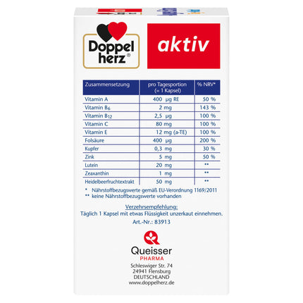 Doppelherz Eyes Extra Day + Night - ar luteīnu, zeaksantīnu - 5 vitamīniem un folskābi - 90 kapsulas