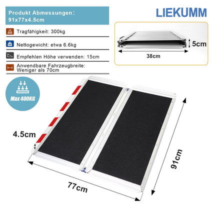 LIEKUMM ratiņkrēslu rampa 77 cm plata, 300 kg celtspēja, saliekama ratiņkrēslu rampa, 91 cm alumīnija ratiņkrēslu rampa kāpnēm, pakāpieniem, apmalēm, sliekšņiem elektriskajiem ratiņkrēsliem, bērnu ratiņiem