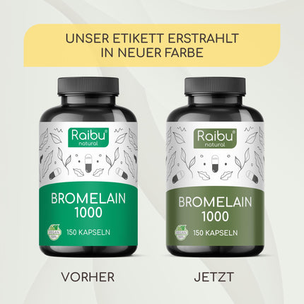 Bromelaīna augstas devas kapsulas | 1000 mg dienā | 150 kuņģa sulu izturīgas kapsulas | Dabīgs ananāsu ekstrakts | Ražots un laboratorijā pārbaudīts Vācijā