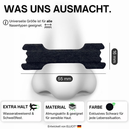 Ellicit® deguna plāksnītes, melnas, 30 gab. iepakojumā, augstas kvalitātes deguna plāksnītes, pret krākšanu, papildu atbalsts sportam un labāka miega kvalitāte, labāka elpošana ar aizliktu degunu, deguna plāksnītes [universāls izmērs]