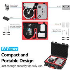 FPVtosky soma DJI Flip ar RC-N3, ūdensizturīga, pārnēsājama soma DJI Flip ar RC-N3 tālvadības pulti, 3 baterijas un citi aksesuāri