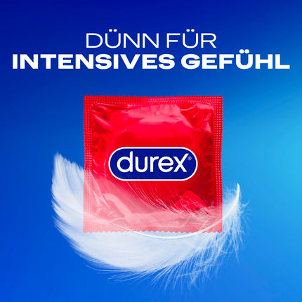 Durex Real Feel Classic prezervatīvi — ideāli pieguļoši un viegli attināmi ar uzticamu aizsardzību — īpaši plāni, mitrināti, caurspīdīgi prezervatīvi ar patīkamu aromātu — 20 iepakojums (1 x 20 gabali)