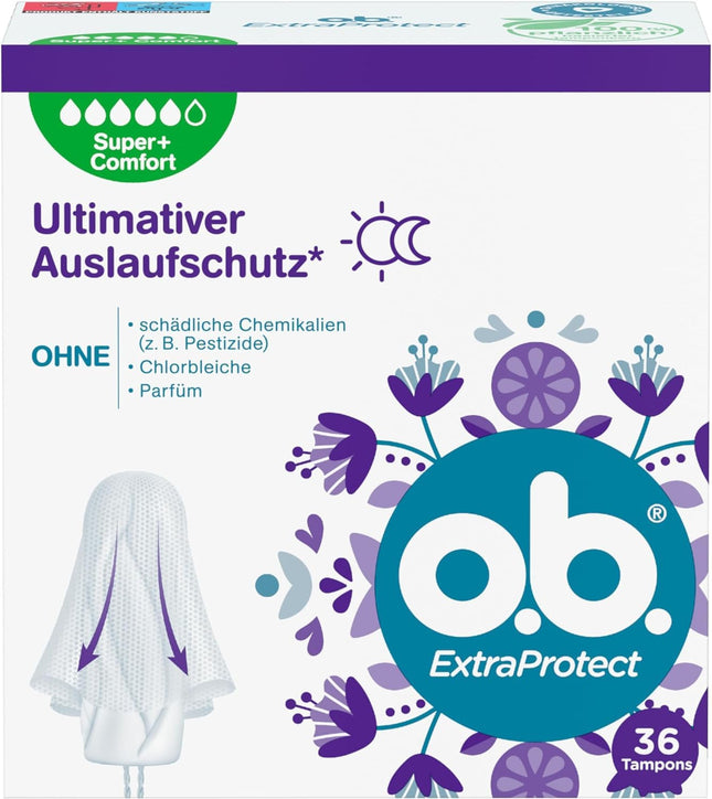 vai tie ir ExtraProtect Super + Comfort (36 gabali), tamponi ļoti spēcīgām dienām, Dynamic Fit tehnoloģija un papildu aizsargspārniņi līdz pat 100% aizsardzībai pret noplūdi menstruāciju laikā