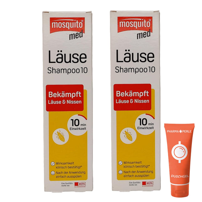 Mosquito med Lice šampūns 2x 100ml - cīnās ar galvas utīm un gnīdām | Ātri un efektīvi | Praktisks pielietojums | Utu līdzeklis | Utu ārstēšana | Vērtību komplekts plus Pharma Perle dāvanu izloze