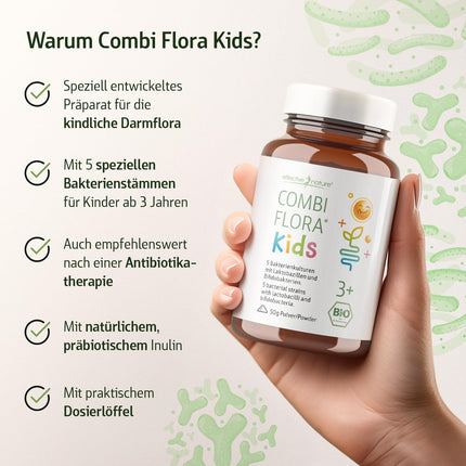 Combi Flora Kids Organic - 50 g - Ar Bifidobacterium un Lactobacillus bērniem - Pulveris ar mērkaroti - Ar 5 baktēriju celmiem bērniem no 3 gadu vecuma