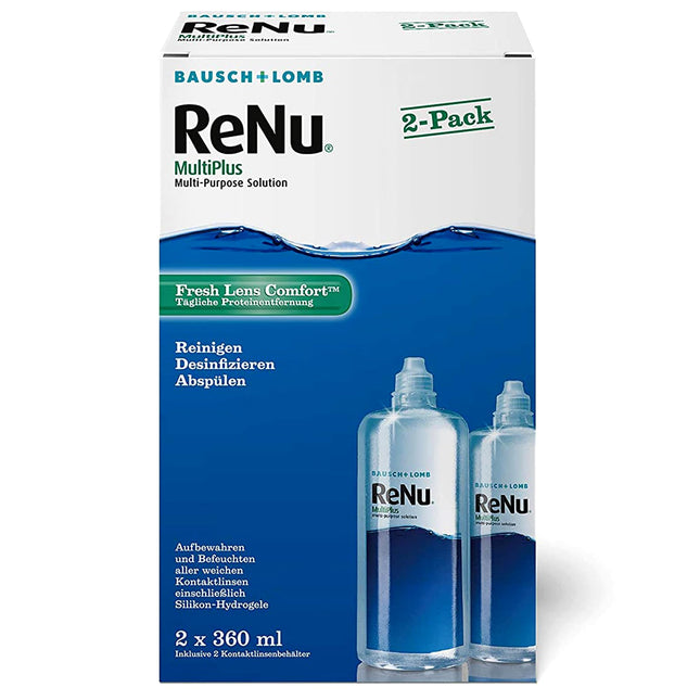 Bausch + Lomb ReNu MultiPlus kombinētais šķīdums ar olbaltumvielu noņēmēju - kontaktlēcu tīrīšanas līdzeklis, uzglabāšanas šķīdums, mīkstās lēcas, dubultpaka 2 x 360 ml