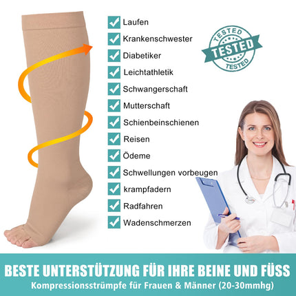 Evolyline 2 pāri medicīnisko kompresijas zeķu sievietēm un vīriešiem 20-30 mmHg 2. klase, kompresijas zeķes trombozes gadījumā sievietēm, atbalsta zeķes sievietēm, atbalsta zeķubikses varikozām vēnām un potītēm