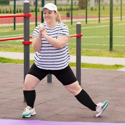 PUTUO kompresijas zeķes ar bieziem ikriem vīriešiem: trombozes zeķes sievietēm, plus izmēra atbalsta zeķes vīriešiem, sievietēm, kompresijas zeķes ar atvērtu purngalu lidojumam, medicīniskai skriešanai, ceļošanai, melnas, 4XL, 1 pāris